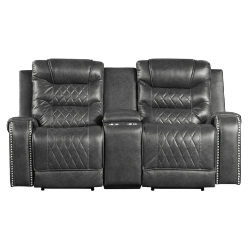 9405GY-2PW Power Double Reclining Love Seat with Center Console, Receptacles and USB Ports - 9405GY-2PW