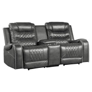 9405GY-2PW Power Double Reclining Love Seat with Center Console, Receptacles and USB Ports - 9405GY-2PW