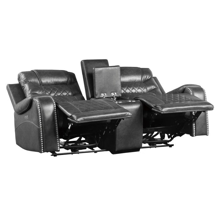 9405GY-2PW Power Double Reclining Love Seat with Center Console, Receptacles and USB Ports - 9405GY-2PW