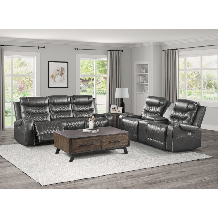 9405GY-2PW Power Double Reclining Love Seat with Center Console, Receptacles and USB Ports - 9405GY-2PW