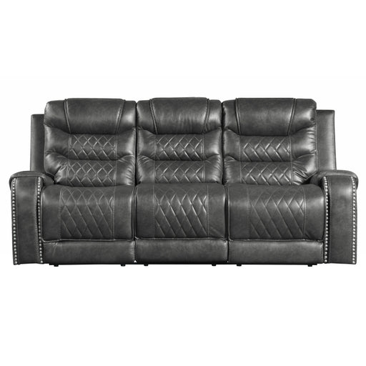 9405GY-3 Double Reclining Sofa with Center Drop-Down Cup Holders, Receptacles and USB Ports - 9405GY-3