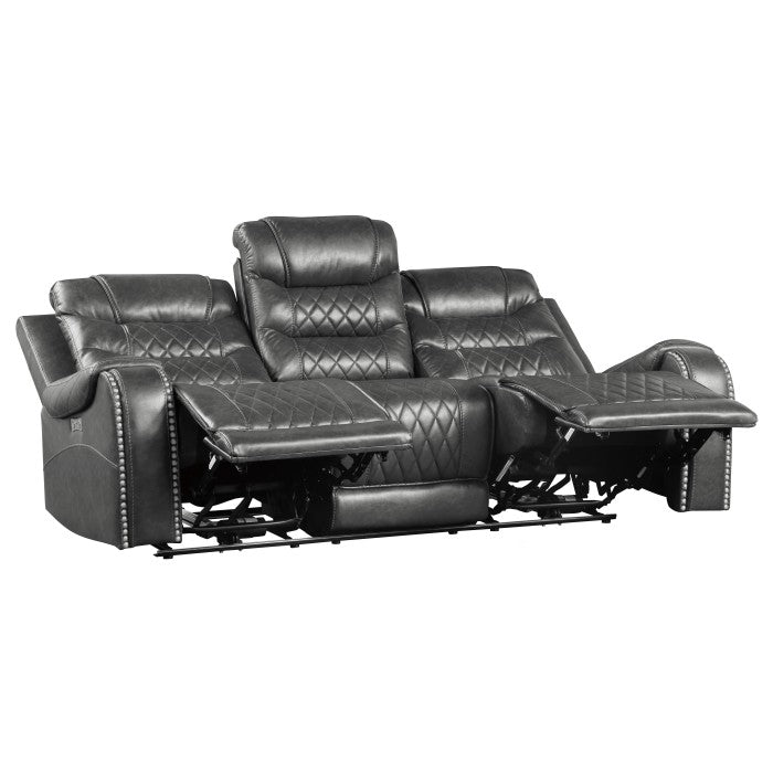 9405GY-3PW Power Double Reclining Sofa with Center Drop-Down Cup Holders, Receptacles and USB Ports - 9405GY-3PW