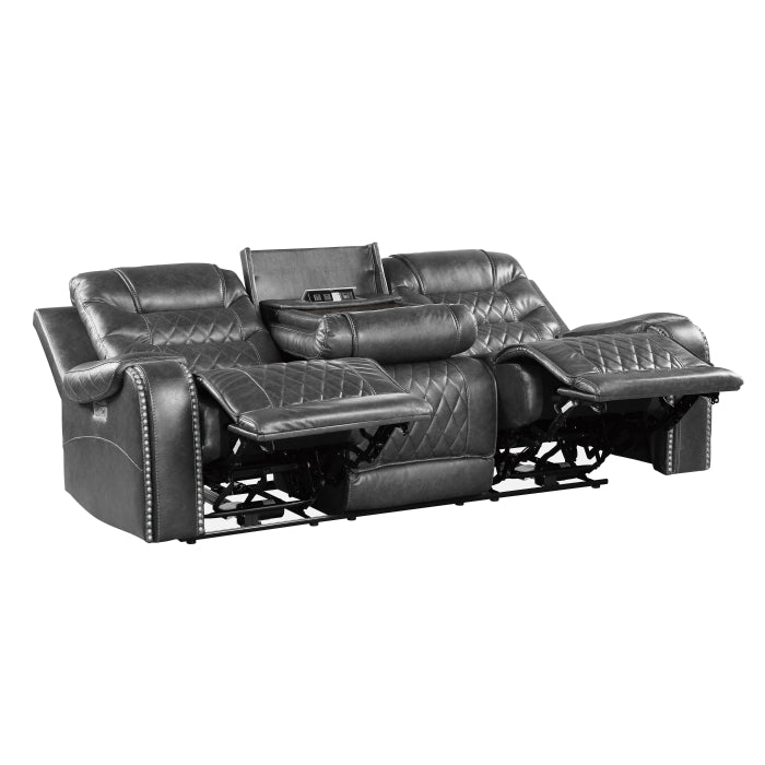 9405GY-3PW Power Double Reclining Sofa with Center Drop-Down Cup Holders, Receptacles and USB Ports - 9405GY-3PW