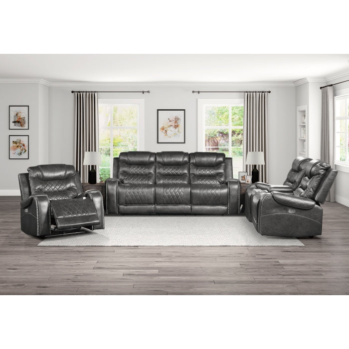 9405GY-3PW Power Double Reclining Sofa with Center Drop-Down Cup Holders, Receptacles and USB Ports - 9405GY-3PW