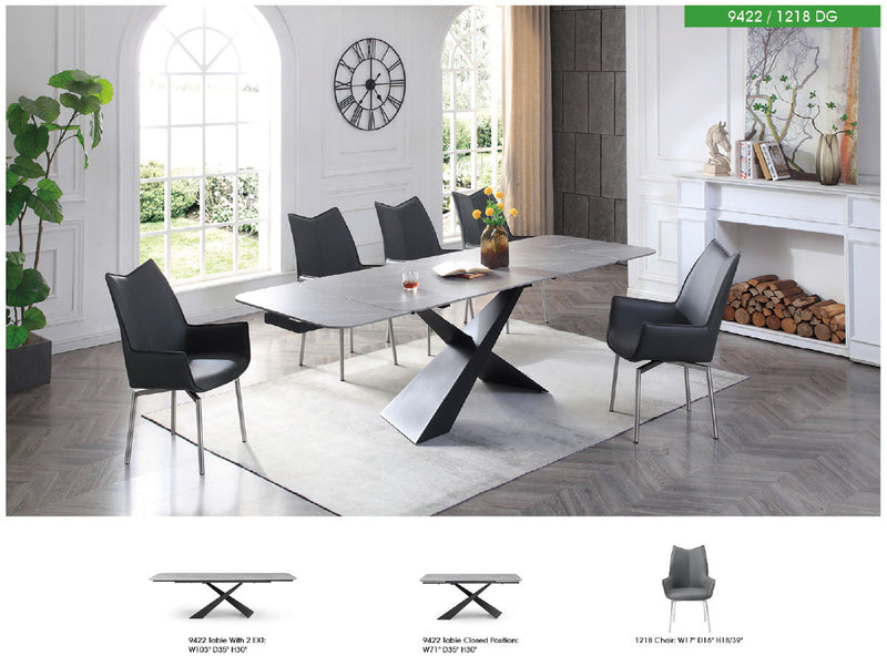 9422 Table with 1218 swivel Dark grey chairs SET - p13218