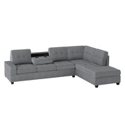 9507DGY*3OT (3)3-Piece Reversible Sectional with Drop-Down Cup Holders and Storage Ottoman - 9507DGY*3OT
