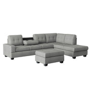 9507GRY*3OT (3)3-Piece Reversible Sectional with Drop-Down Cup Holders and Storage Ottoman - 9507GRY*3OT