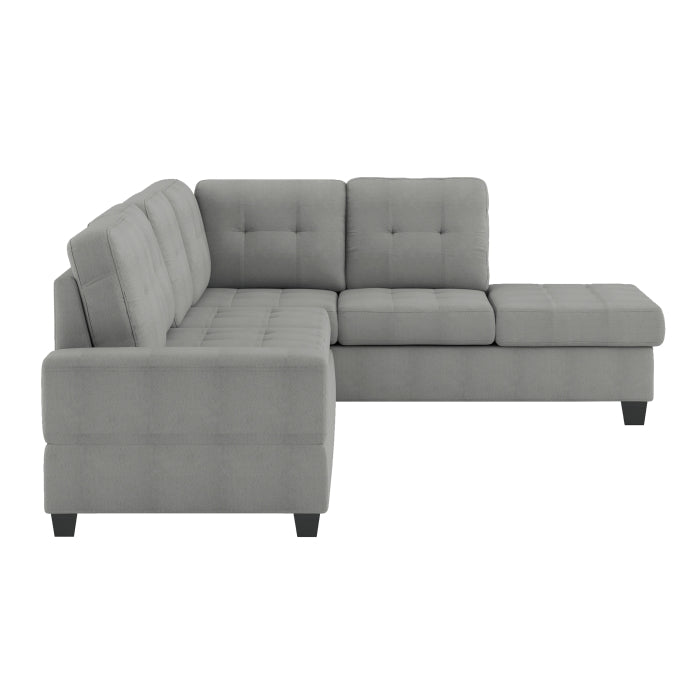 9507GRY*3OT (3)3-Piece Reversible Sectional with Drop-Down Cup Holders and Storage Ottoman - 9507GRY*3OT