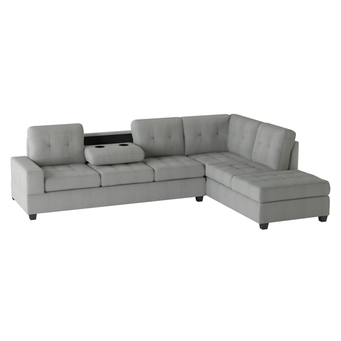 9507GRY*SC (2)2-Piece Reversible Sectional with Drop-Down Cup Holders - 9507GRY*SC
