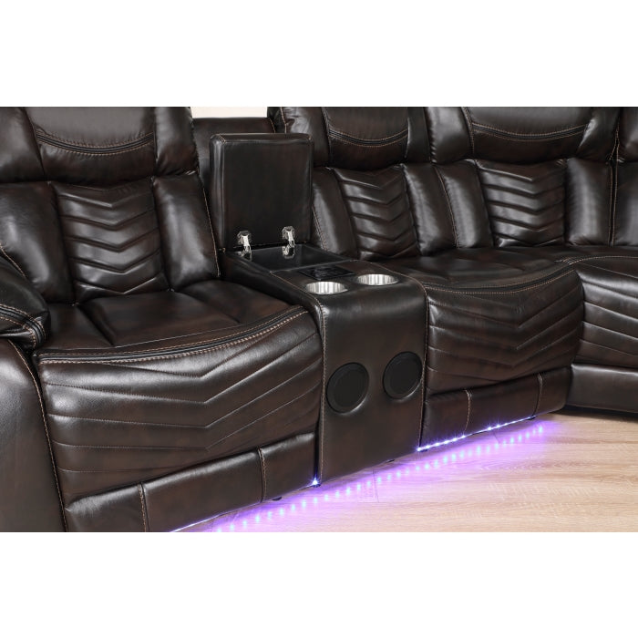 9508DB*SCPW (3)3-Piece Power Reclining Sectional with Consoles, Speakers, Subwoofer and LED Lighting - 9508DB*SCPW