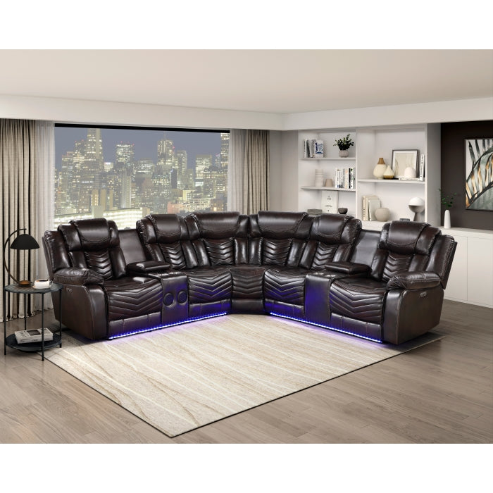 9508DB*SCPW (3)3-Piece Power Reclining Sectional with Consoles, Speakers, Subwoofer and LED Lighting - 9508DB*SCPW