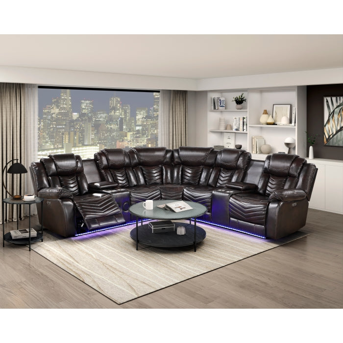 9508DB*SCPW (3)3-Piece Power Reclining Sectional with Consoles, Speakers, Subwoofer and LED Lighting - 9508DB*SCPW
