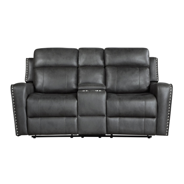 9515DGY-2 Double Reclining Love Seat with Center Console - 9515DGY-2