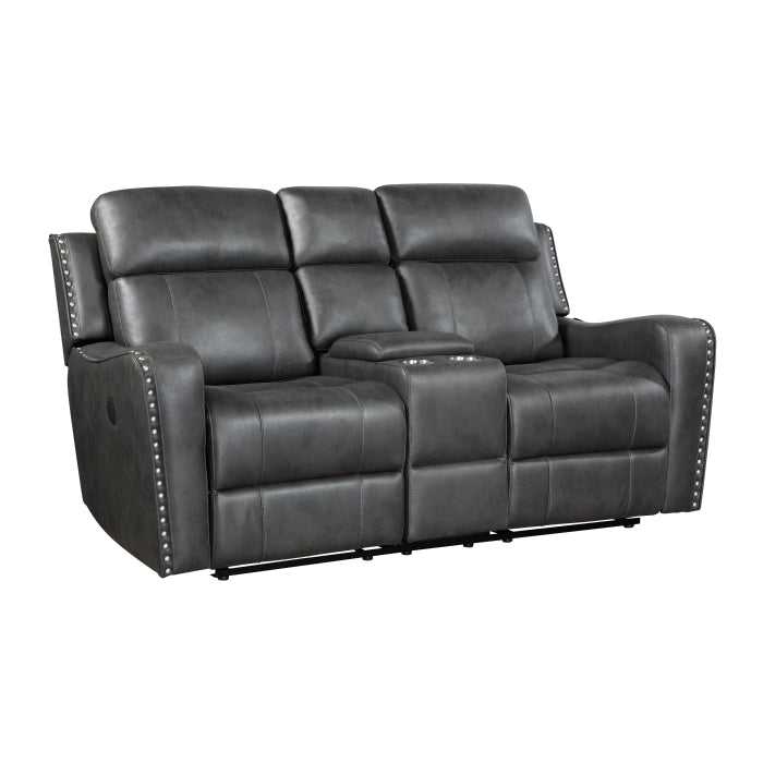 9515DGY-2PW Power Double Reclining Love Seat with Center Console - 9515DGY-2PW