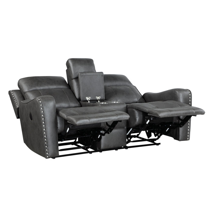 9515DGY-2PW Power Double Reclining Love Seat with Center Console - 9515DGY-2PW