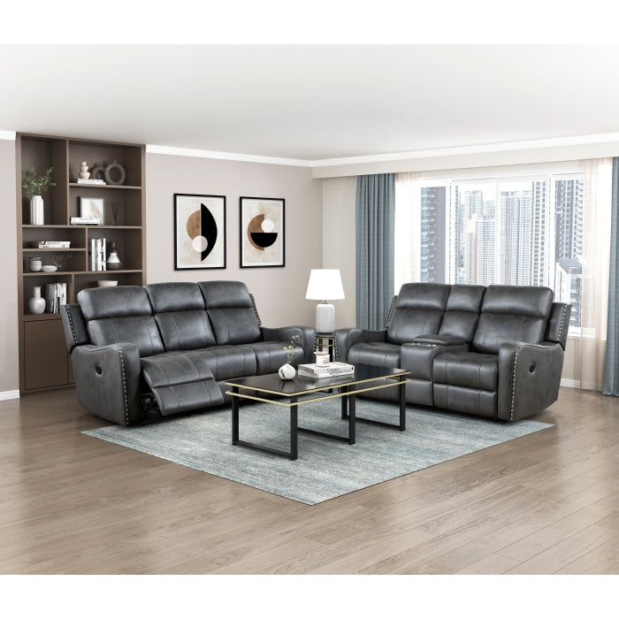 9515DGY-2PW Power Double Reclining Love Seat with Center Console - 9515DGY-2PW