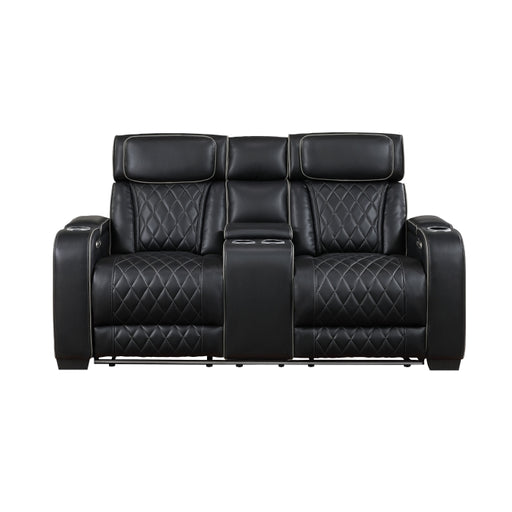 9516BLK-2PWH Power Double Reclining Love Seat with Center Console, Power Headrests, Storage Arms(Top and Side), Cup holders, Charging Ports and LED lighting - 9516BLK-2PWH