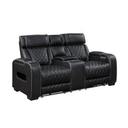 9516BLK-2PWH Power Double Reclining Love Seat with Center Console, Power Headrests, Storage Arms(Top and Side), Cup holders, Charging Ports and LED lighting - 9516BLK-2PWH