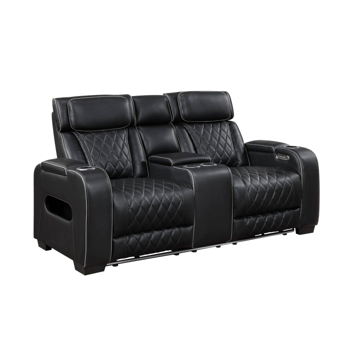 9516BLK-2PWH Power Double Reclining Love Seat with Center Console, Power Headrests, Storage Arms(Top and Side), Cup holders, Charging Ports and LED lighting - 9516BLK-2PWH