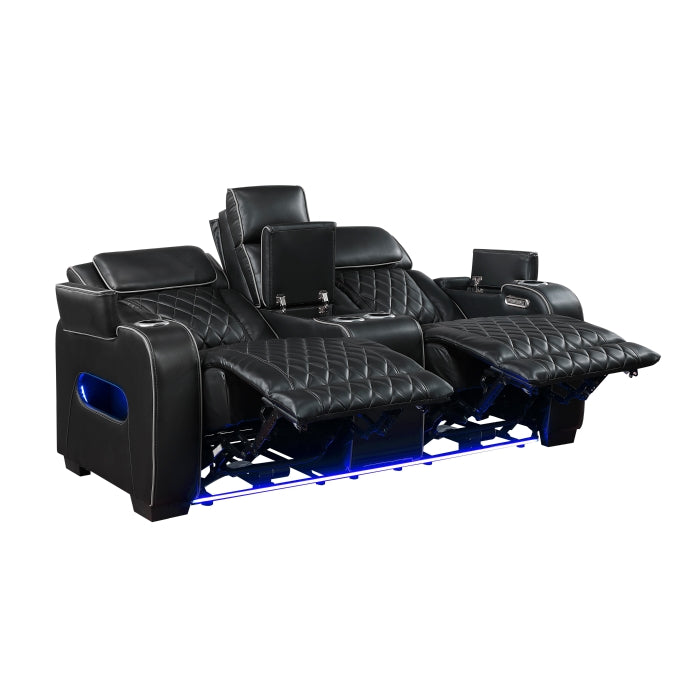9516BLK-2PWH Power Double Reclining Love Seat with Center Console, Power Headrests, Storage Arms(Top and Side), Cup holders, Charging Ports and LED lighting - 9516BLK-2PWH