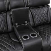 9516BLK-2PWH Power Double Reclining Love Seat with Center Console, Power Headrests, Storage Arms(Top and Side), Cup holders, Charging Ports and LED lighting - 9516BLK-2PWH