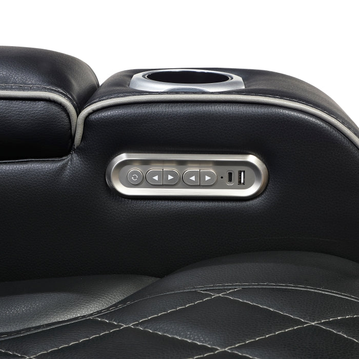 9516BLK-2PWH Power Double Reclining Love Seat with Center Console, Power Headrests, Storage Arms(Top and Side), Cup holders, Charging Ports and LED lighting - 9516BLK-2PWH