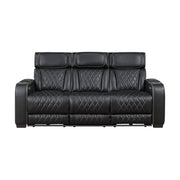 9516BLK-3PWH Power Double Reclining Sofa with Center Drop-Down Cup Holders, Power Headrests, Storage Arms(Top and Side), Cup holders and Reading Lights, Two Wireless Chargers, Charging Ports and LED Lighting - 9516BLK-3PWH
