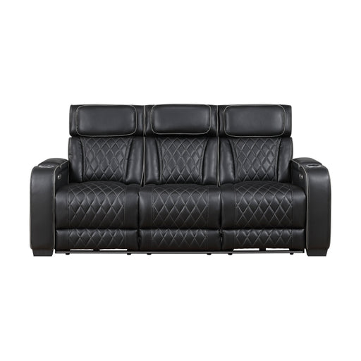 9516BLK-3PWH Power Double Reclining Sofa with Center Drop-Down Cup Holders, Power Headrests, Storage Arms(Top and Side), Cup holders and Reading Lights, Two Wireless Chargers, Charging Ports and LED Lighting - 9516BLK-3PWH