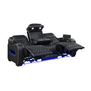 9516BLK-3PWH Power Double Reclining Sofa with Center Drop-Down Cup Holders, Power Headrests, Storage Arms(Top and Side), Cup holders and Reading Lights, Two Wireless Chargers, Charging Ports and LED Lighting - 9516BLK-3PWH