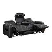 9516BLK-3PWH Power Double Reclining Sofa with Center Drop-Down Cup Holders, Power Headrests, Storage Arms(Top and Side), Cup holders and Reading Lights, Two Wireless Chargers, Charging Ports and LED Lighting - 9516BLK-3PWH