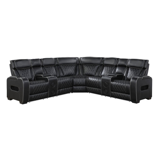 9516BLKS*32LCN2RCNPWH (3)3-Piece Power Reclining Sectional with Consoles, Power Headrests, Storage Arms(Top and Side), Cup holders, Charging Ports, Wireless speakers and LED lighting - 9516BLKS*32LCN2RCNPWH