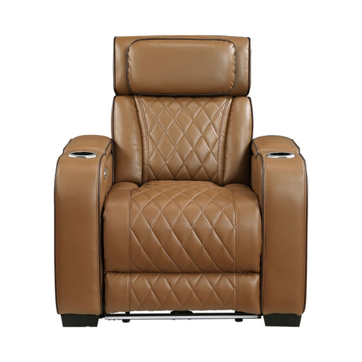 9516BRW-1PWH Power Reclining Chair with Power Headrest, Cup holders and Storage Arms(Top and Side), Charging Ports and LED lighting - 9516BRW-1PWH