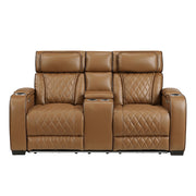 9516BRW-2PWH Power Double Reclining Love Seat with Center Console, Power Headrests, Storage Arms(Top and Side), Cup holders, Charging Ports and LED lighting - 9516BRW-2PWH