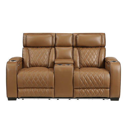 9516BRW-2PWH Power Double Reclining Love Seat with Center Console, Power Headrests, Storage Arms(Top and Side), Cup holders, Charging Ports and LED lighting - 9516BRW-2PWH