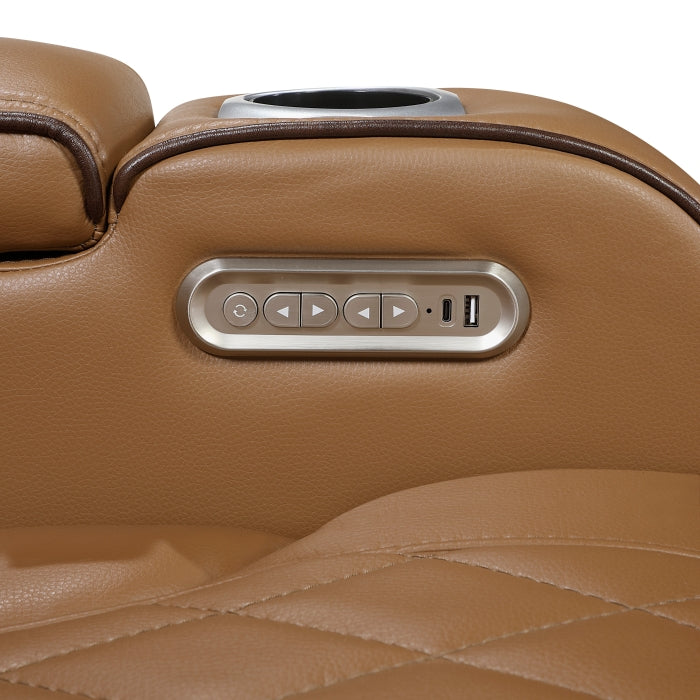 9516BRW-2PWH Power Double Reclining Love Seat with Center Console, Power Headrests, Storage Arms(Top and Side), Cup holders, Charging Ports and LED lighting - 9516BRW-2PWH