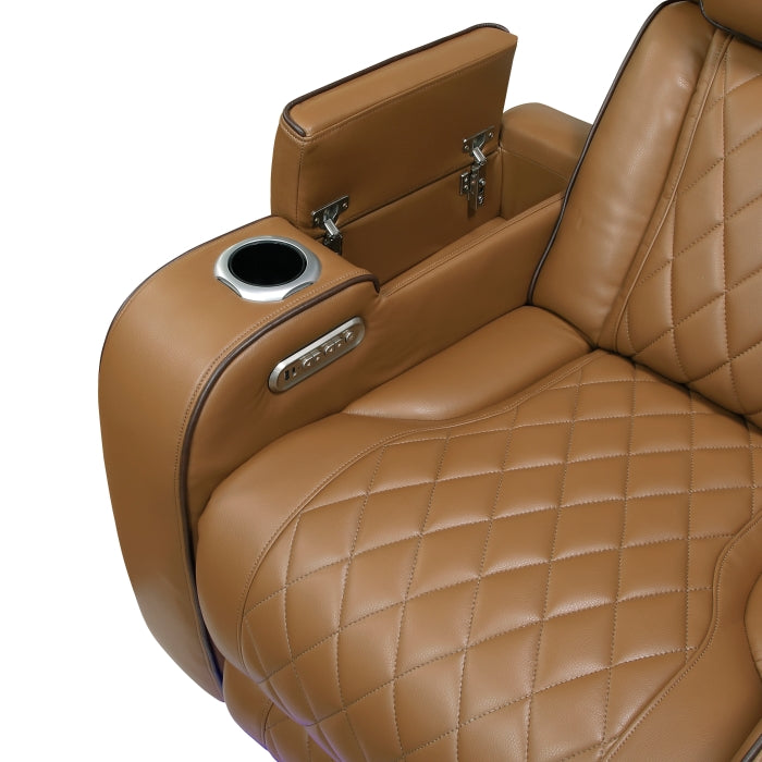 9516BRW-2PWH Power Double Reclining Love Seat with Center Console, Power Headrests, Storage Arms(Top and Side), Cup holders, Charging Ports and LED lighting - 9516BRW-2PWH