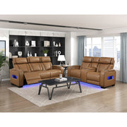 9516BRW-2PWH Power Double Reclining Love Seat with Center Console, Power Headrests, Storage Arms(Top and Side), Cup holders, Charging Ports and LED lighting - 9516BRW-2PWH