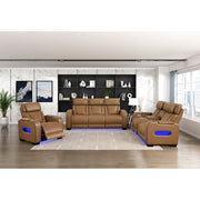 9516BRW-2PWH Power Double Reclining Love Seat with Center Console, Power Headrests, Storage Arms(Top and Side), Cup holders, Charging Ports and LED lighting - 9516BRW-2PWH