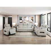 9516TPE-3PWH Power Double Reclining Sofa with Center Drop-Down Cup Holders, Power Headrests, Storage Arms(Top and Side), Cup holders and Reading Lights, Two Wireless Chargers, Charging Ports and LED Lighting - 9516TPE-3PWH