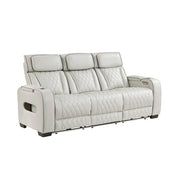9516TPE-3PWH Power Double Reclining Sofa with Center Drop-Down Cup Holders, Power Headrests, Storage Arms(Top and Side), Cup holders and Reading Lights, Two Wireless Chargers, Charging Ports and LED Lighting - 9516TPE-3PWH