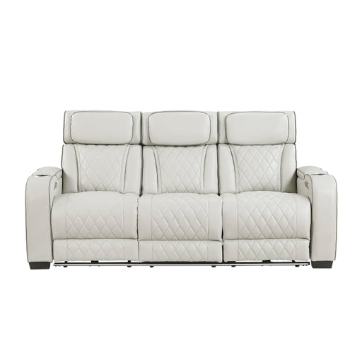 9516TPE-3PWH Power Double Reclining Sofa with Center Drop-Down Cup Holders, Power Headrests, Storage Arms(Top and Side), Cup holders and Reading Lights, Two Wireless Chargers, Charging Ports and LED Lighting - 9516TPE-3PWH