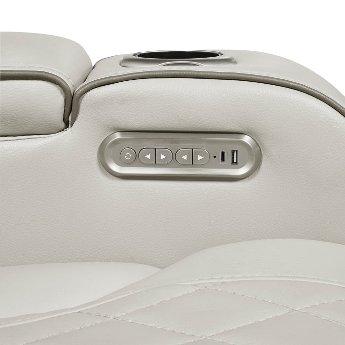 9516TPE-3PWH Power Double Reclining Sofa with Center Drop-Down Cup Holders, Power Headrests, Storage Arms(Top and Side), Cup holders and Reading Lights, Two Wireless Chargers, Charging Ports and LED Lighting - 9516TPE-3PWH