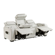 9516TPE-3PWH Power Double Reclining Sofa with Center Drop-Down Cup Holders, Power Headrests, Storage Arms(Top and Side), Cup holders and Reading Lights, Two Wireless Chargers, Charging Ports and LED Lighting - 9516TPE-3PWH