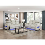 9516TPE-3PWH Power Double Reclining Sofa with Center Drop-Down Cup Holders, Power Headrests, Storage Arms(Top and Side), Cup holders and Reading Lights, Two Wireless Chargers, Charging Ports and LED Lighting - 9516TPE-3PWH