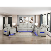 9516TPE-3PWH Power Double Reclining Sofa with Center Drop-Down Cup Holders, Power Headrests, Storage Arms(Top and Side), Cup holders and Reading Lights, Two Wireless Chargers, Charging Ports and LED Lighting - 9516TPE-3PWH