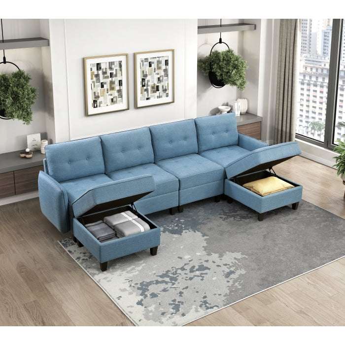 9557BUE-C1A Reversible Chair with One Arm and Storage - 9557BUE-C1A