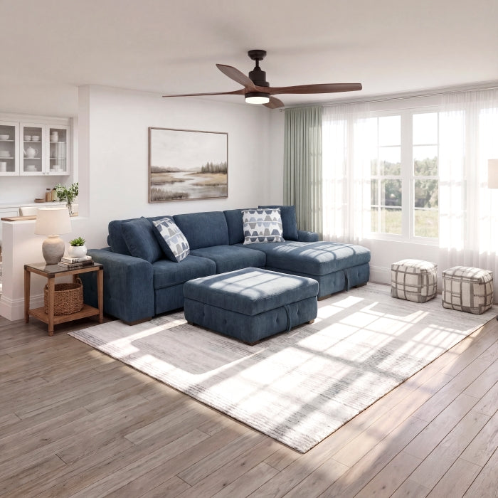 9624BU*32LRC 3-Piece Sectional with Right Chaise, Pull-out Bed and Ottoman - 9624BU*32LRC