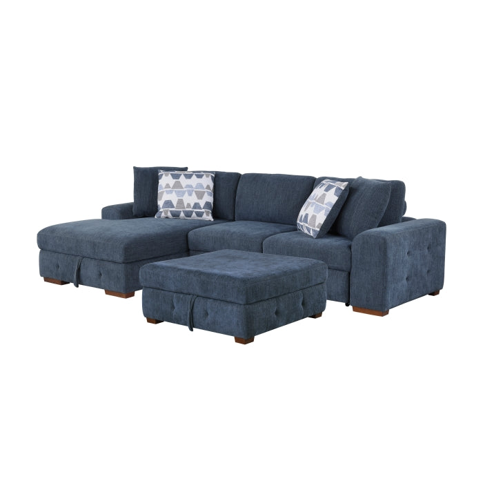 9624BU*3LC2R 3-Piece Sectional with Left Chaise, Pull-out Bed and Ottoman - 9624BU*3LC2R