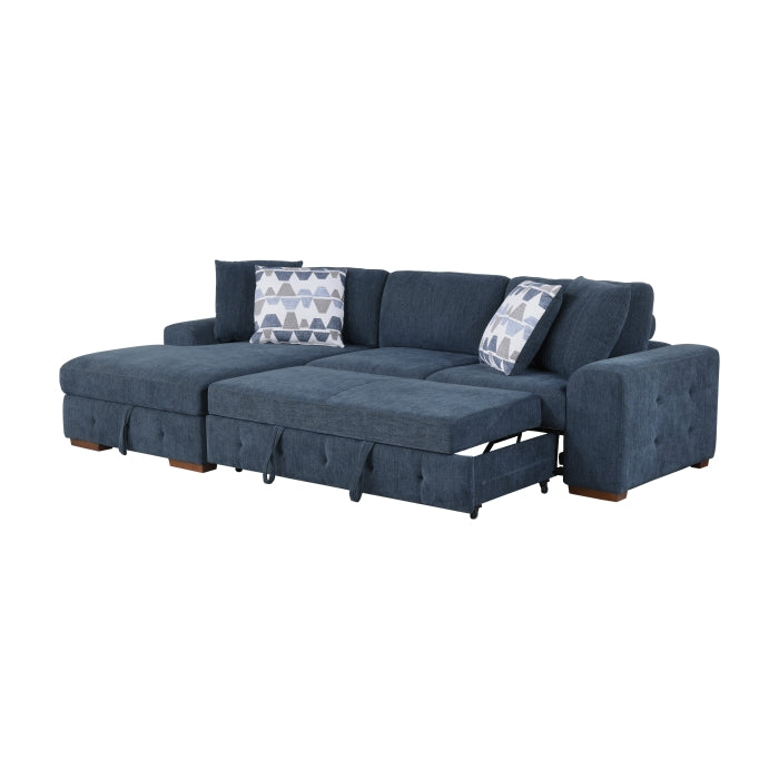 9624BU*3LC2R 3-Piece Sectional with Left Chaise, Pull-out Bed and Ottoman - 9624BU*3LC2R