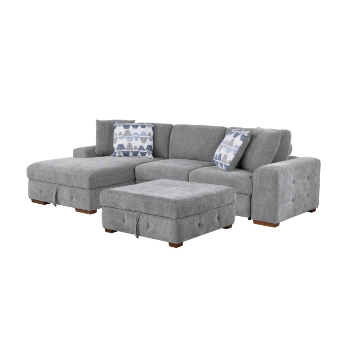 9624GY*3LC2R 3-Piece Sectional with Left Chaise, Pull-out Bed and Ottoman - 9624GY*3LC2R
